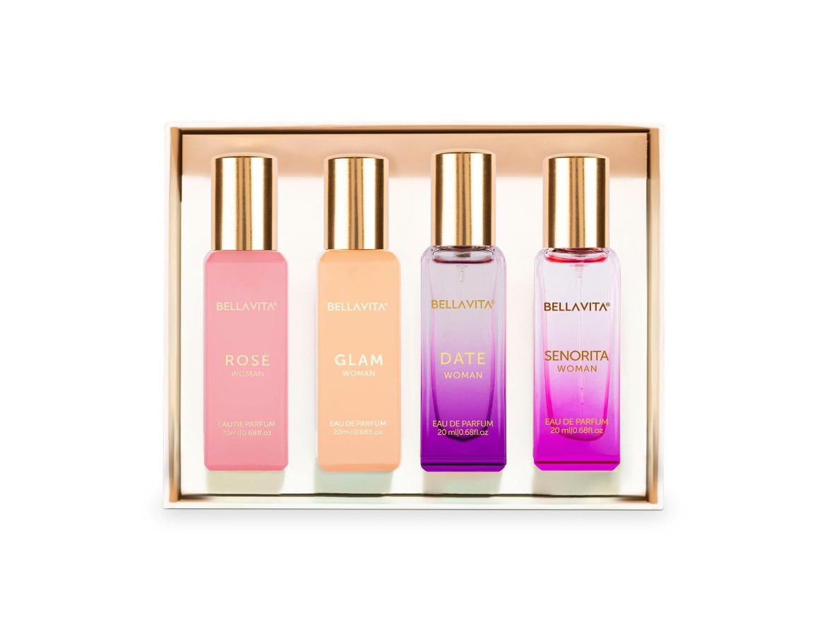 Bella Vita Luxury Perfume Gift Set — Rose, Glam, Date, Senorita 20ml bottles in premium box (best long lasting perfume for women)