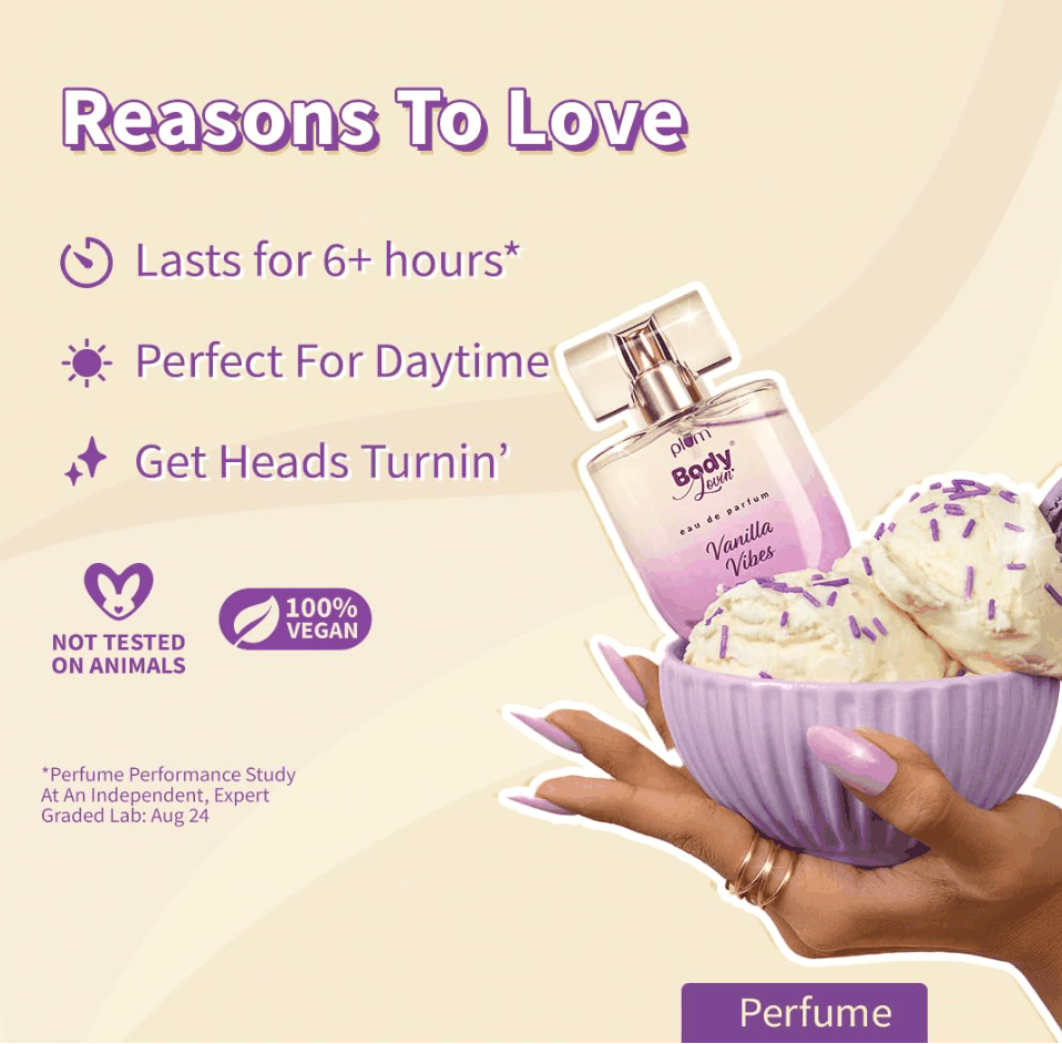 Plum BodyLovin Vanilla Vibes perfume — long lasting vanilla eau de parfum, 100% vegan व cruelty-free (best long lasting perfumes for women)