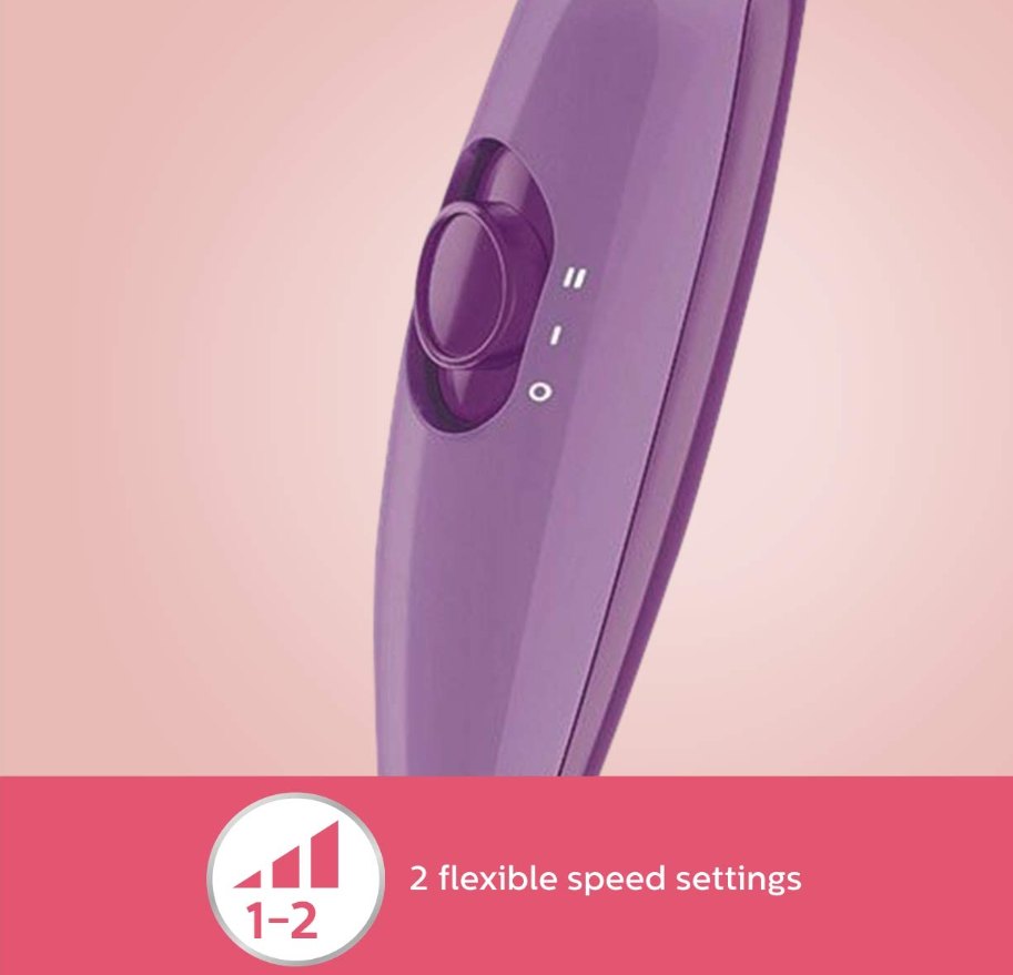 Philips SalonDry Compact — 2 flexible speed/heat settings switch close-up (2 heat settings, हेयर ड्रायर की speed setting)