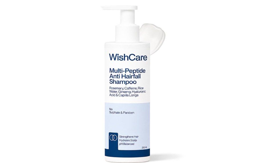 WishCare Multi-Peptide Anti Hairfall Shampoo 250ml — रोज़मेरी, कैफ़ीन, राइस वॉटर व हायलुरोनिक एसिड युक्त सल्फ़ेट-मुक्त शैम्पू